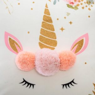 Cojín Unicornio infantil con pompones - Imagen 2