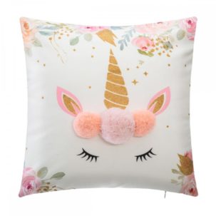 Cojín Unicornio infantil con pompones