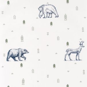 Papel pintado Nuestro Planeta Osos Grizzlies Verde Kaki / Azul Noche