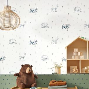 Papel pintado Nuestro Planeta Osos Grizzlies Verde Kaki / Azul Noche - Imagen 2