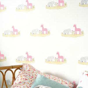 Papel pintado Elefante y jirafa rose - Imagen 2