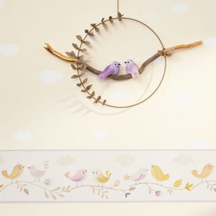 Cenefa de papel pintado Pajaritos rose/jaune - Imagen 2