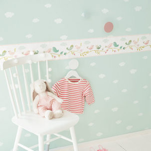 Cenefa de papel pintado Pajaritos rose/bleu - Imagen 2