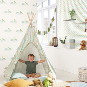 Papel pintado Elefante y jirafa verde y azul - Imagen 2