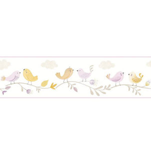 Cenefa de papel pintado Pajaritos rose/jaune