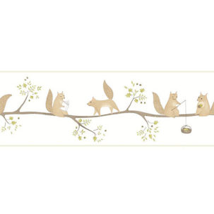 Cenefa de papel pintado Ardillas verde