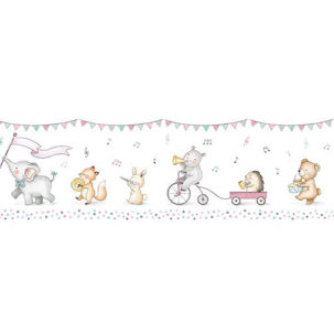 Cenefa autoadhesiva Little Parade rosa y mint