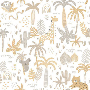 Papel pintado infantil Safari beige y mostaza