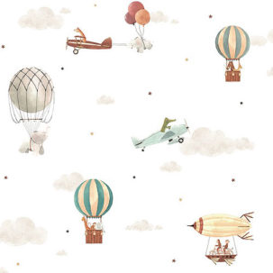 Papel pintado infantil Travel friends gris