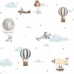 Papel pintado infantil Travel friends azul