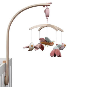 Móvil musical de madera natural Flores y Mariposas