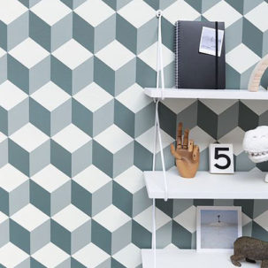 Papel pintado Young & Free - Be Happy azul vintage - Imagen 2