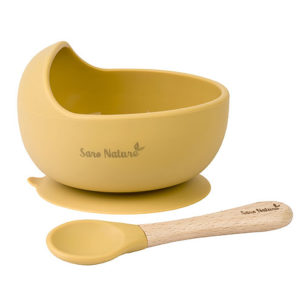 Set de bol y cubierto con ventosa Nordic Wave mostaza