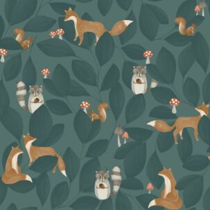 Papel pintado Woodland Friends azul tinta