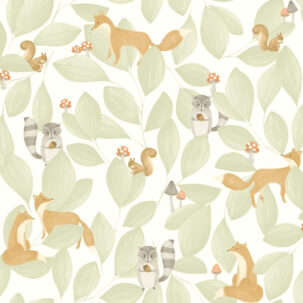 Papel pintado Woodland Friends verde almendra