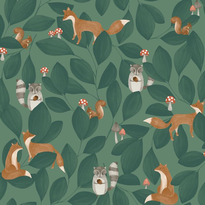 CASADECO_88277946(1) Papel pintado Woodland Friends verde oscuro - Imagen 1