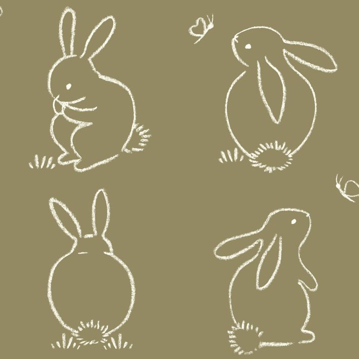 CASADECO_88387526(1) Papel pintado Funny Bunny verde caqui - Imagen 1