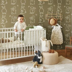 Papel pintado Funny Bunny verde caqui - Imagen 2