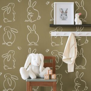 Papel pintado Funny Bunny verde caqui - Imagen 3