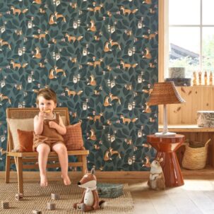 Papel pintado Woodland Friends azul tinta - Imagen 3