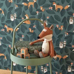 Papel pintado Woodland Friends azul tinta - Imagen 2