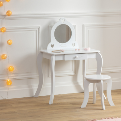 Tocador y taburete infantil blanco - Imagen 6