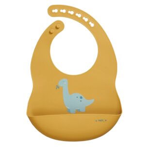 Babero de silicona Dinos mostaza