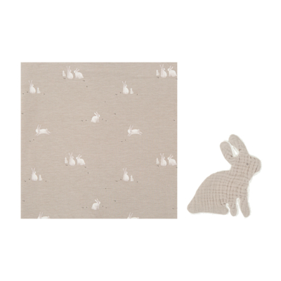 Muselina de bambú con Dou dou Bunny gris-beige