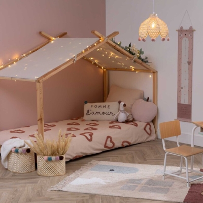 Lámpara infantil colgante de bambú con pompones - Imagen 2