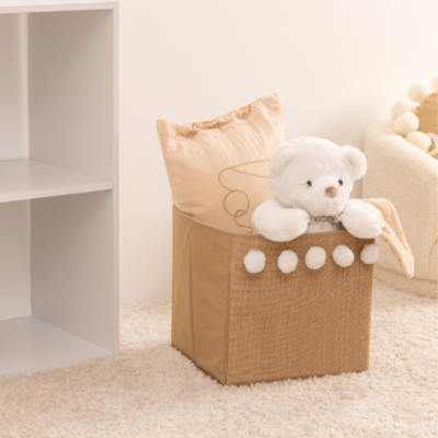 Cubo infantil para juguetes con pompones - Imagen 2