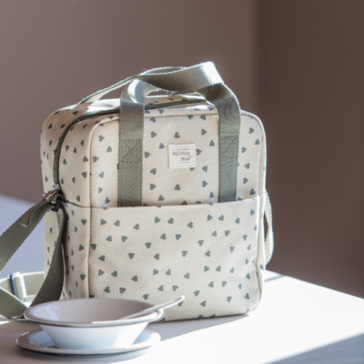 Bolsa térmica biberones corazones Poppy musgo - Imagen 2