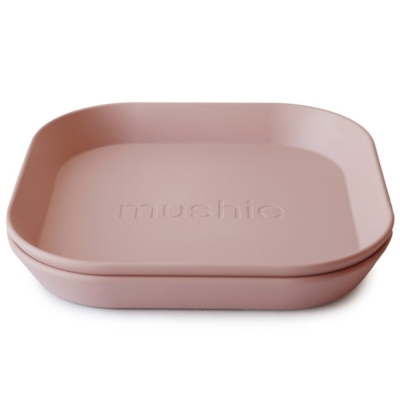 Pack dos platos cuadrados Mushie solid blush