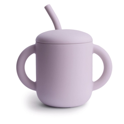 Taza didáctica  + pajita silicona Mushie solid soft lilac