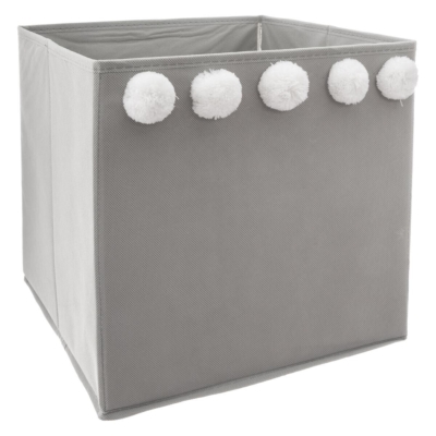 Cubo infantil gris con pompones