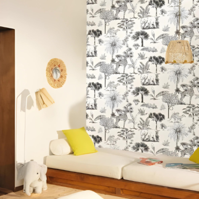 Papel pintado Les Mini Mondes - Savane Blanco y Negro - Imagen 2