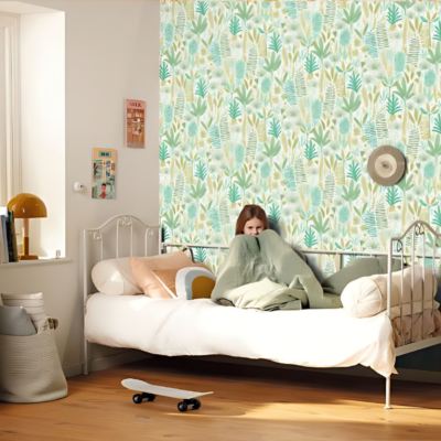 Papel pintado Les Mini Mondes - Hierbas Florales Verde - Imagen 2