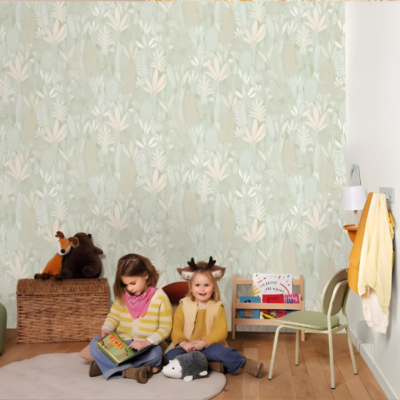 Papel pintado Les Mini Mondes - Hierbas Florales Verde Amande - Imagen 2