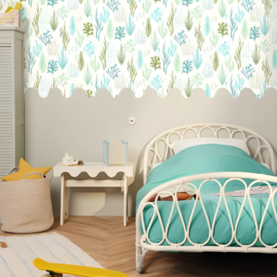 Papel pintado Les Mini Mondes - Fondo Marino Verde Agua - Imagen 2