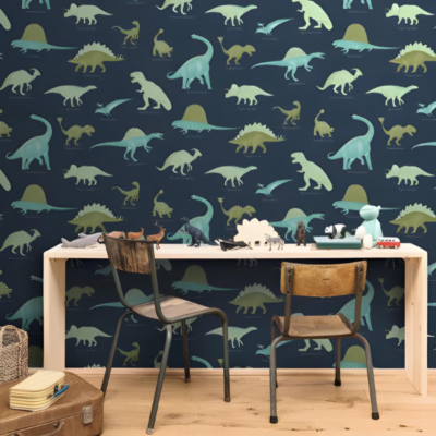 Papel pintado Les Mini Mondes - Jurasic Azul Noche - Imagen 2
