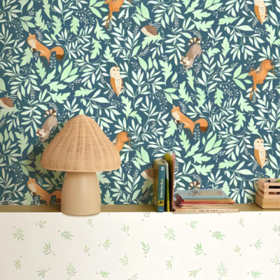 Papel pintado Les Mini Mondes - Bosque Verde Agua - Imagen 2