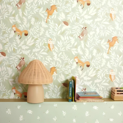 Papel pintado Les Mini Mondes - Bosque Verde Amande - Imagen 2