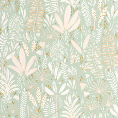 Papel pintado Les Mini Mondes - Hierbas Florales Verde Amande