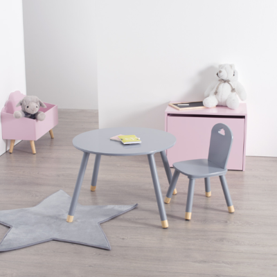 Silla de madera infantil gris - Imagen 2