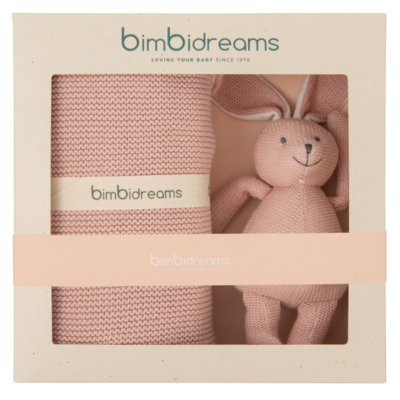 Caja regalo con manta y peluche tricot rosa empolvado - Imagen 2