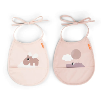 Pack de dos baberos con bosillo Tiny Happy Clouds powder
