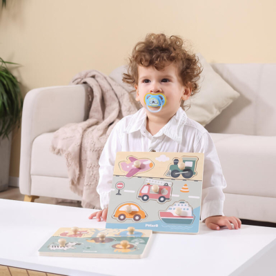 Puzzle de madera con pomos transportes - Imagen 2