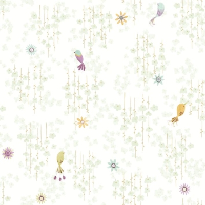 Papel pintado Érase una vez Tropical Birds Vert amande