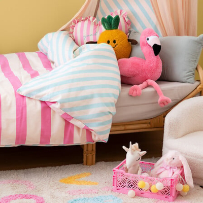 Funda nórdica infantil de cama rayas rosa reversible - Imagen 6