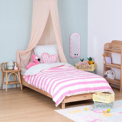 Funda nórdica infantil de cama rayas rosa reversible - Imagen 5