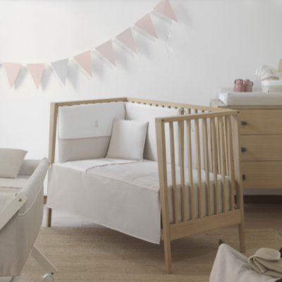 Colcha con protector para cuna de 60 Lino rosa